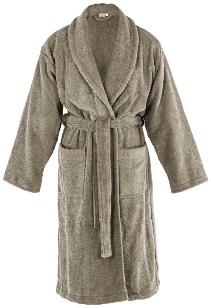 Tiseco Home Studio - Badjas DELUX - 100% katoen - 370 g/m² - badstof - unisex- riem en zakken - S/M - donker taupe