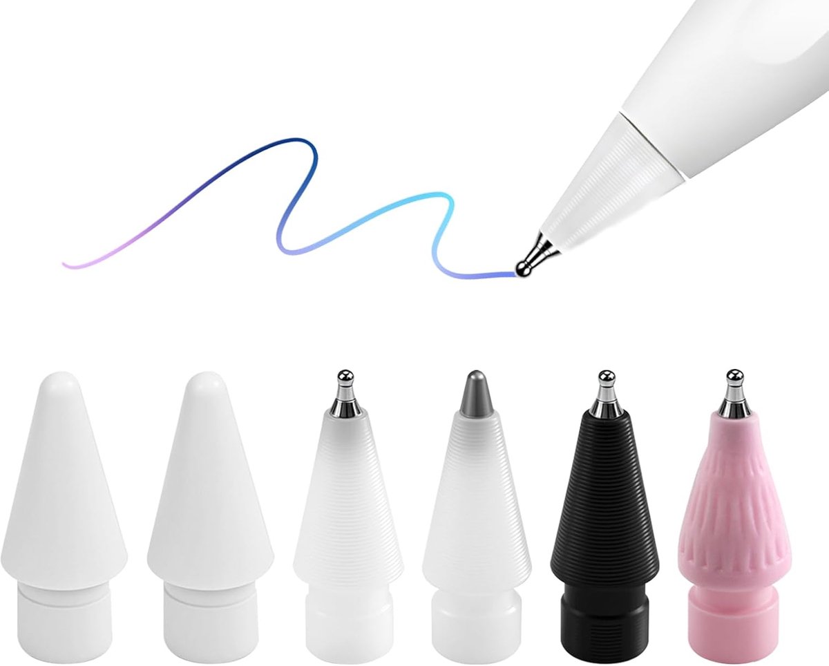 Schrijf- en tekentipsysteem [6X] voor zwaar gebruik, past voor Apple Pencil Pro / 2e/1e generatie/USB-C — Ultrafijne 0,7 mm tip voor duidelijke contouren, duurzame iPad-penpunten voor lange
