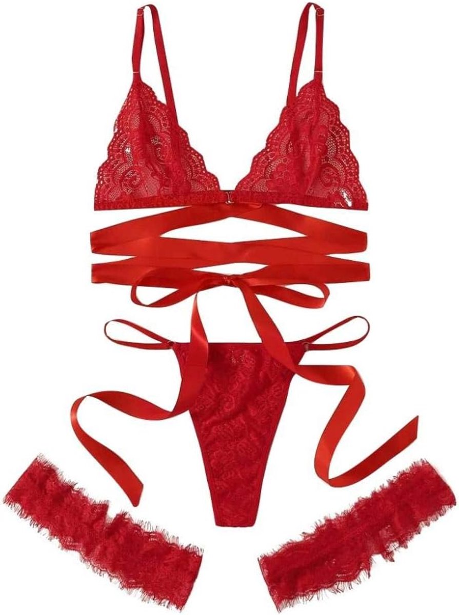 Lingerie & ondergoed Vrouwen Erotische Lingerie Kanten Beha Bandage G-String Verleiding Beha Ondergoed Set Sexy Strik Nachtkleding