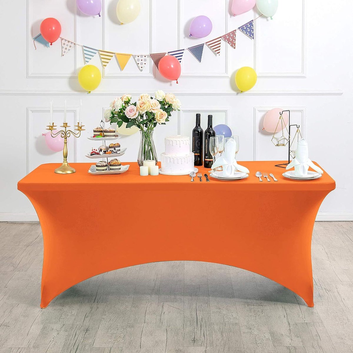 Rechthoekig, rekbaar en vlekbestendig tafelkleed, waterdicht, wasbaar en rekbaar, geschikt voor het decoreren van terrassen, keukens, bruiloften, verjaardagen, feesten, picknicks en andere gelegenheden,Oranje-rood - 183 x 76 x 76 cm (6 voet)