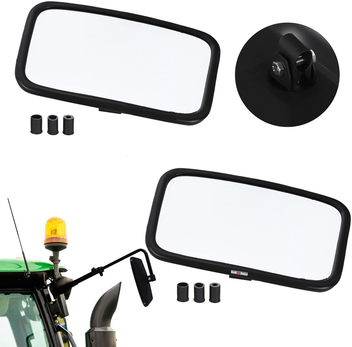 KOTARBAU® Tractor Spiegel - Buitenspiegel Tractor 25 x 16,5 cm 2 st. Spiegel Tractor - Buitenspiegel voor Tractor - Links/Rechts - Convexe Spiegel met Houder voor ⌀ Spiegelarm 10-24 mm - PVC