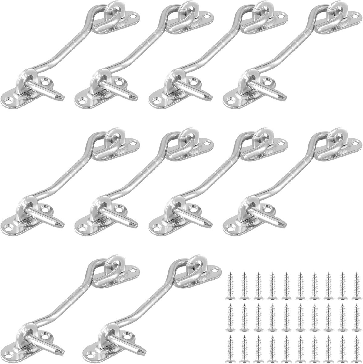10 Stuks 10cm Zilveren Cabin Hook en Oogslot, Kleine Deurslot en Oogslot met Schroeven voor Raam, Schuur en Kast