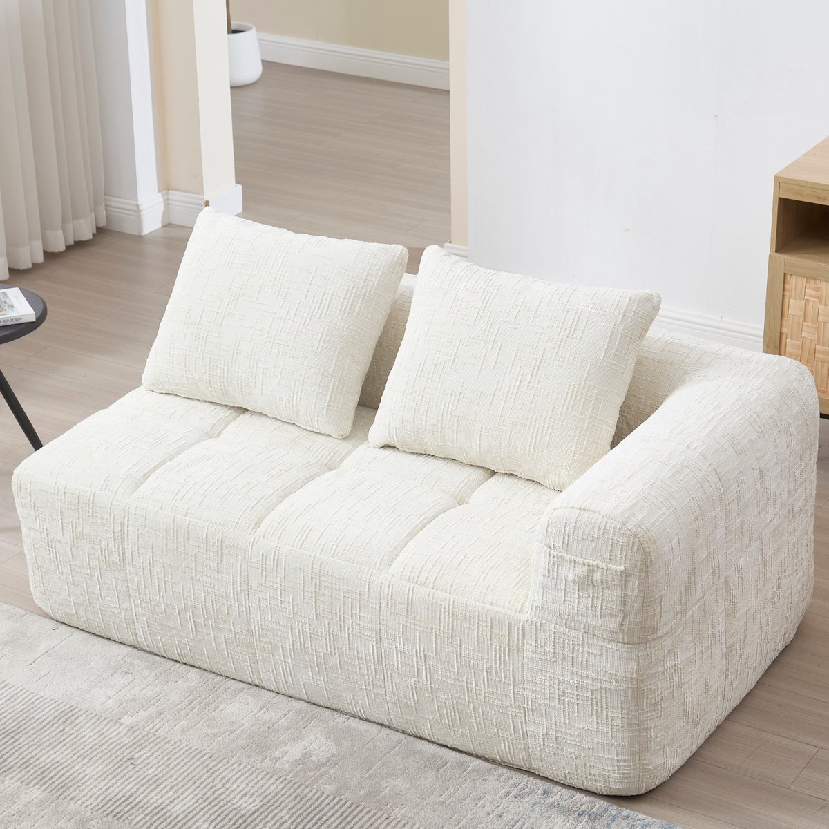Sweiko Chaise longue - Gestoffeerde bank - Geen montage nodig - Met 2 kussens - Minimalistische stijl - Beige