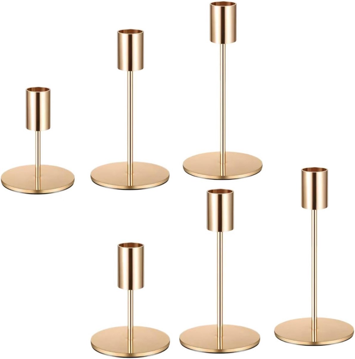 6 stuks gouden kandelaars van metaal, vintage staafkaarsenstandaard voor bruiloft en tafeldecoratie