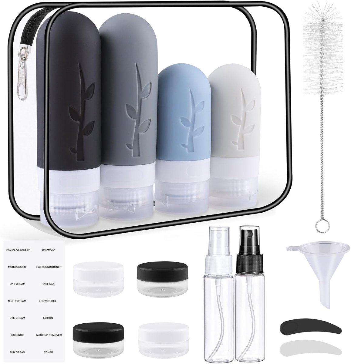 Lekvrije Siliconen reisflessen, 16 stuks shampoo-containers, BPA-vrij, praktische reisflessenset