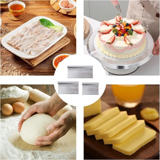 3 stuks van roestvrij staal 15/20/25 cm, deegsnijder met schaal, anti-aanbaklaag, vaatwasmachinebestendig, bakgerei voor cake, pizza, koekjes — afbeelding 5