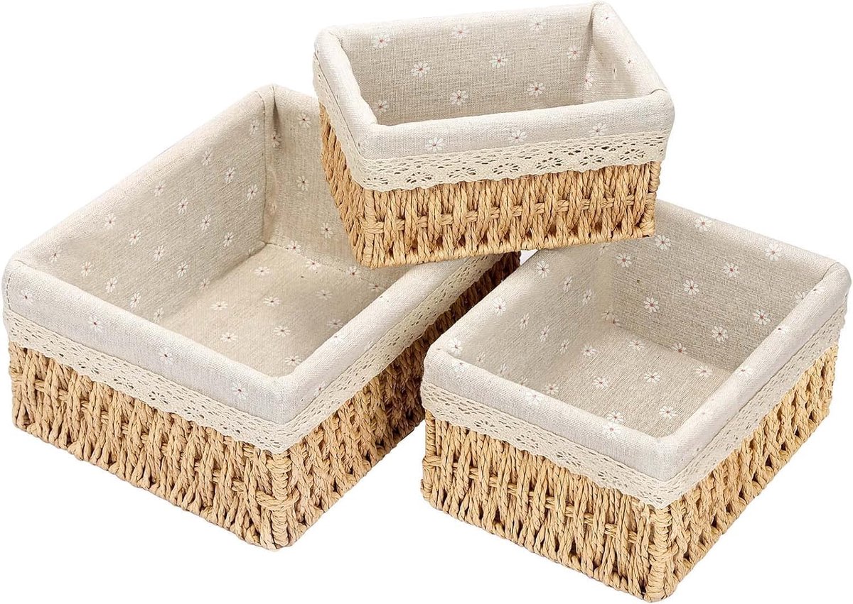 Speelgoed, opslag, badkamer, mandje, gevlochten luiertafel, organizer, mandjes, kinderkamer, boxen, mand, set van 3, geweven recyclebaar