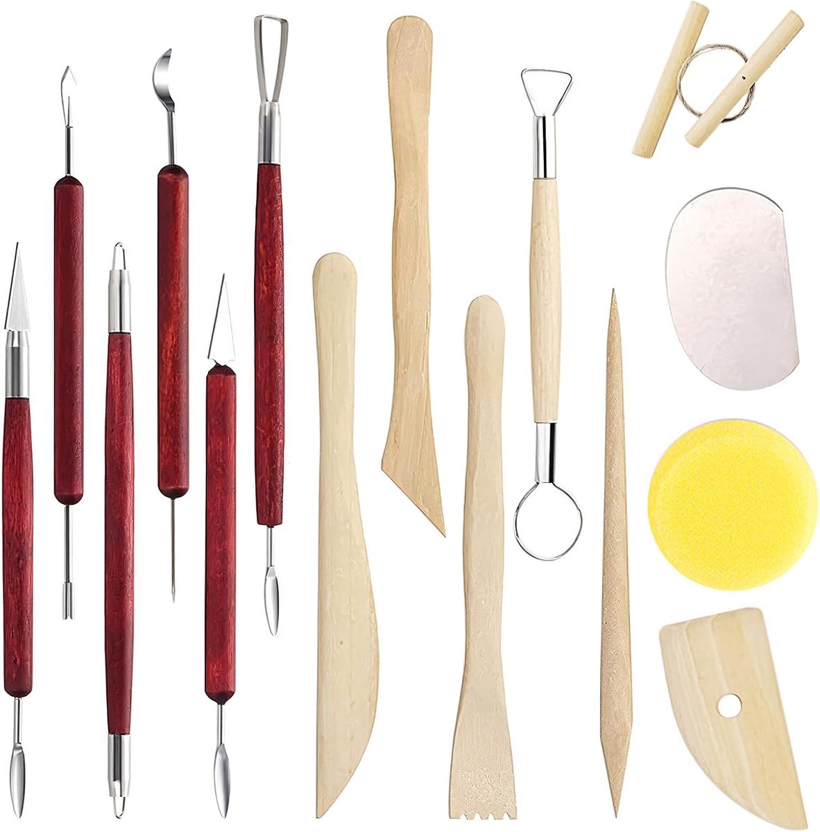 15 Stuks Polymeer Klei Gereedschap Houten en Metaal Aardewerk Beeldhouwen Gereedschap Hout Klei Sculpting Set Klei Modellering Gereedschap Carving Tool Set voor Volwassenen Kinderen