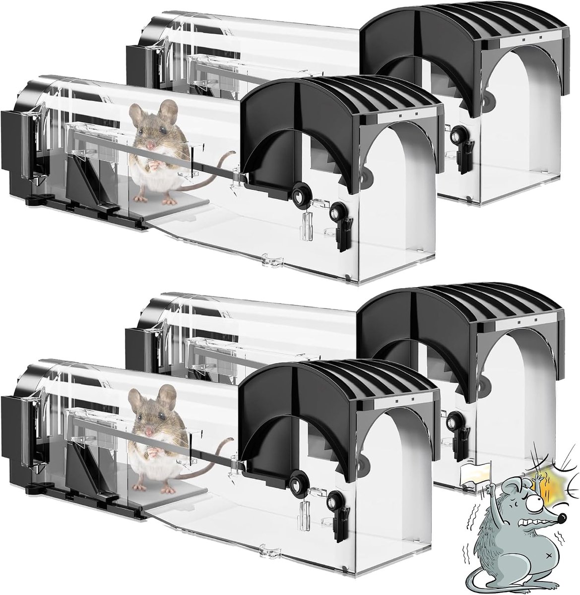 Diervriendelijke, Muizenval Levende 4 Stuks voor Binnen Buiten, Live Mouse Trap - Meest Eenvoudig en Hooggevoelig, Levend vangen en vrijlaten, Herbruikbaar, Simpel Schoon te maken