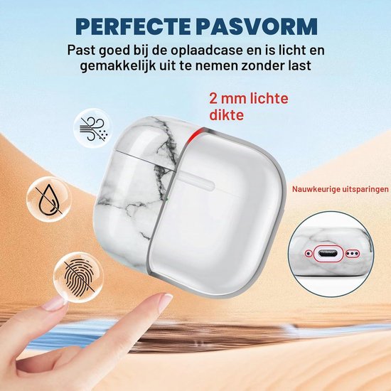 Hard PC Oordopjesbehuizing Compatibel met AirPods 4e Generatie 2024, Modieuze Marmer Print Design Volledige Lichaam Schokbestendige Krasbestendige Beschermende Laadbehuizing voor AirPods 4 — afbeelding 4