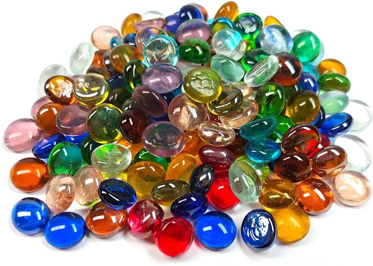 50 stuks mini glazen edelstenen, gemengde kleuren Mancala stenen platte bodem marmeren kralen voor thuis decoratieve kunst ambachtelijke vaas vulling (0,5 inch ~ 0,7 inch), Glas
