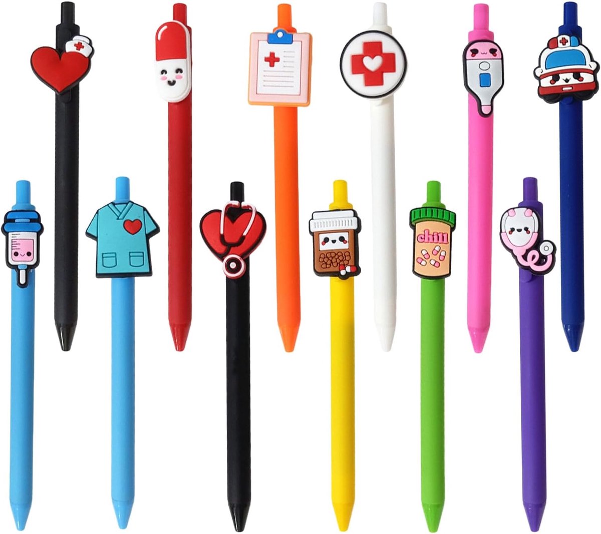 12 stuks schattige pennen, druk-gelpennen, verpleegsters, gadgets, verpleegsters, zwarte gelpennen, 0,5 mm, set met - ShopVlot