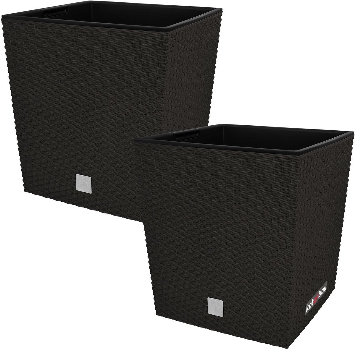 KOTARBAU® Vierkante Bloempot met Inzetpot - Vierkante Plantenbak 26x26 cm 2 Stuks - Plantenpot 15,8 L - Plantenbak - Kunststof - Rotanlook - Umbra