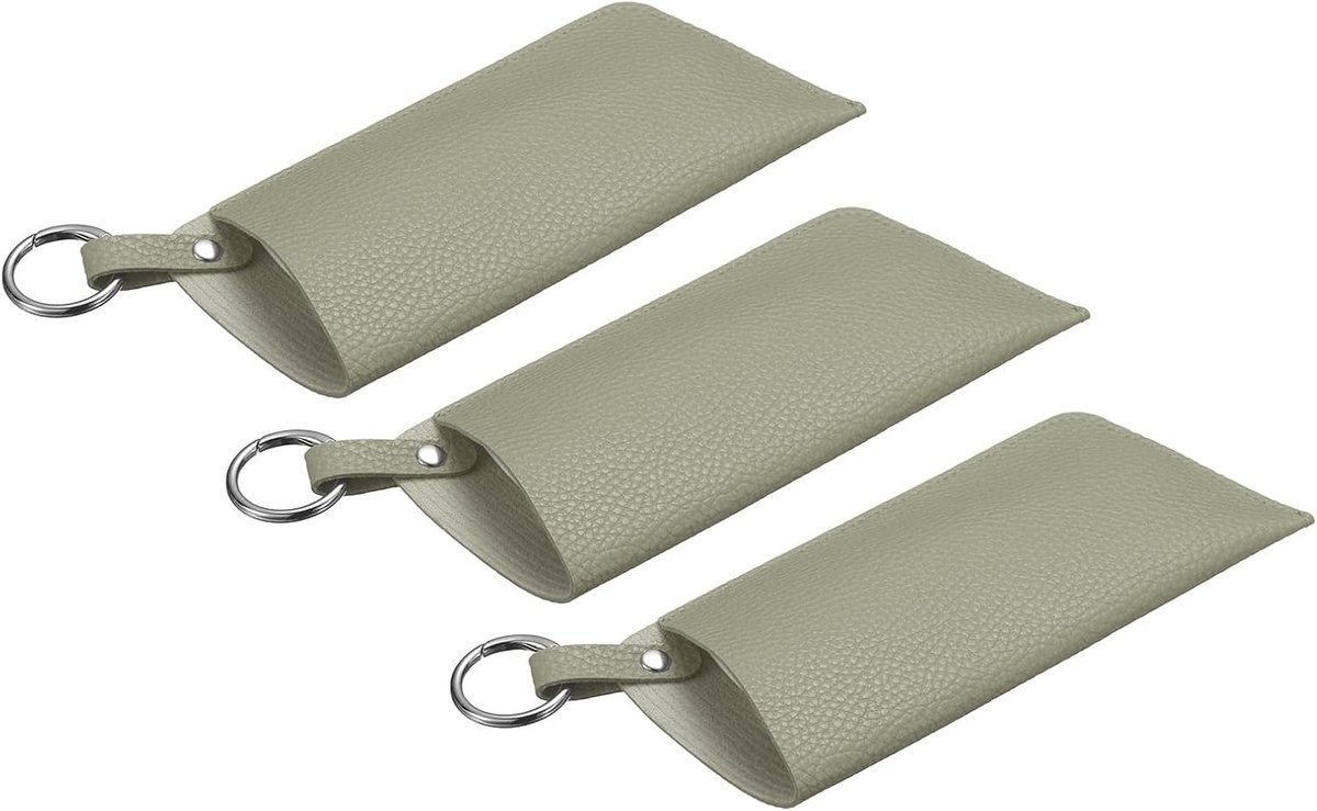 Zachte lederen brillenkoker met riemclip - 3 stuks draagbare zonnebrillenetui voor reizen en buitenactiviteiten, grijs