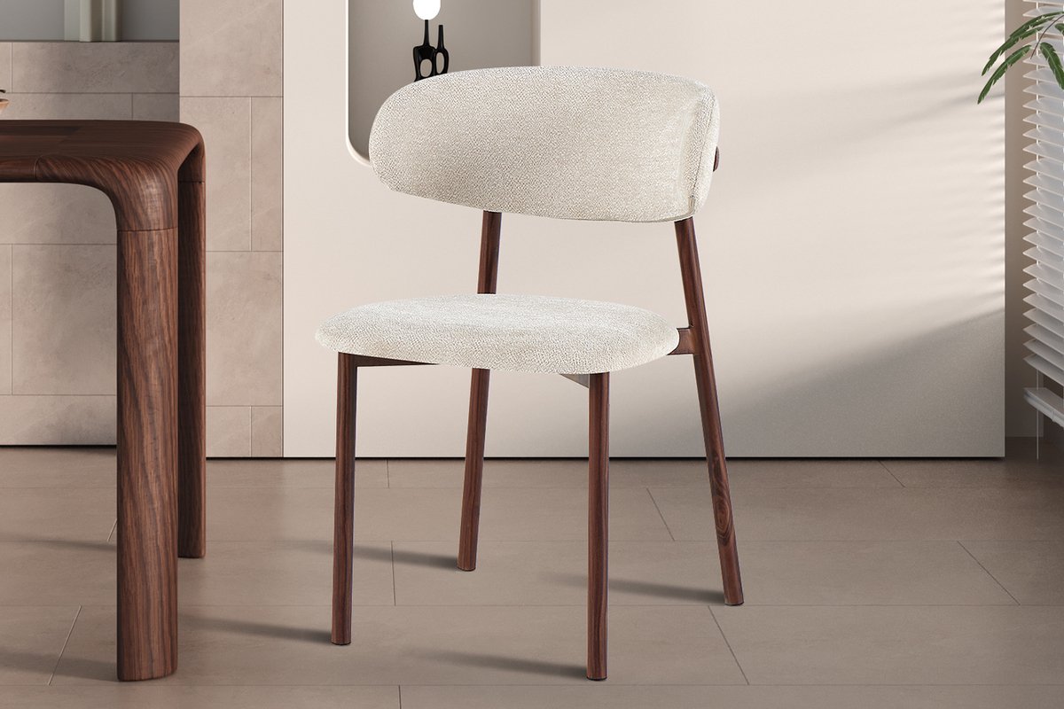 Rousseau Eetkamerstoel Coco Walnoot – Beige Stof – Metalen Onderstel in walnoot – Per Stuk Bruin|Beige