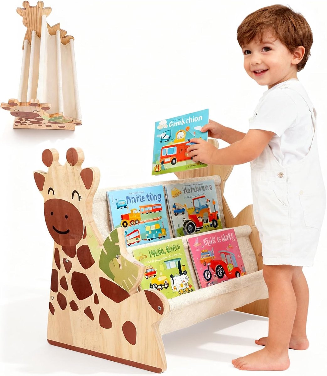 Boekenkast voor kinderen, boekenkast, met 2 etages, boekenkast, voor kinderen, boekenorganizer met handvat, organizer, rek voor kinderkamer