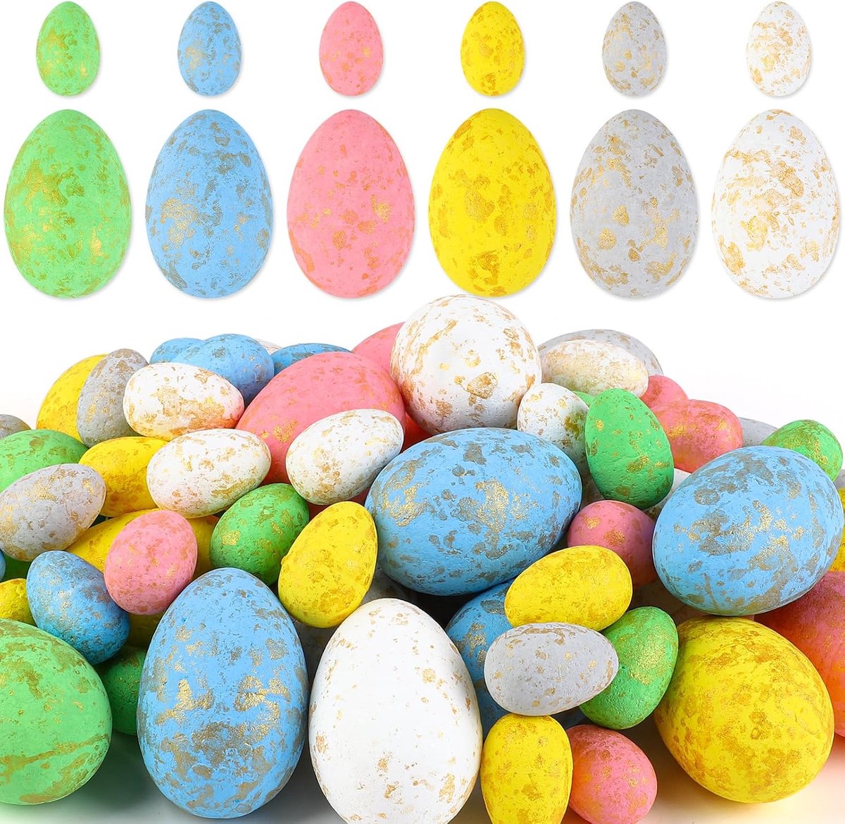 60 stuks mini-en grote schuimrubberen paaseieren, beschilderde paaseieren, kleurrijke paasdecoratie, paasdecoratie voor lente, school, thuis, jacht, mandvulling, decoratie voor je paasboom