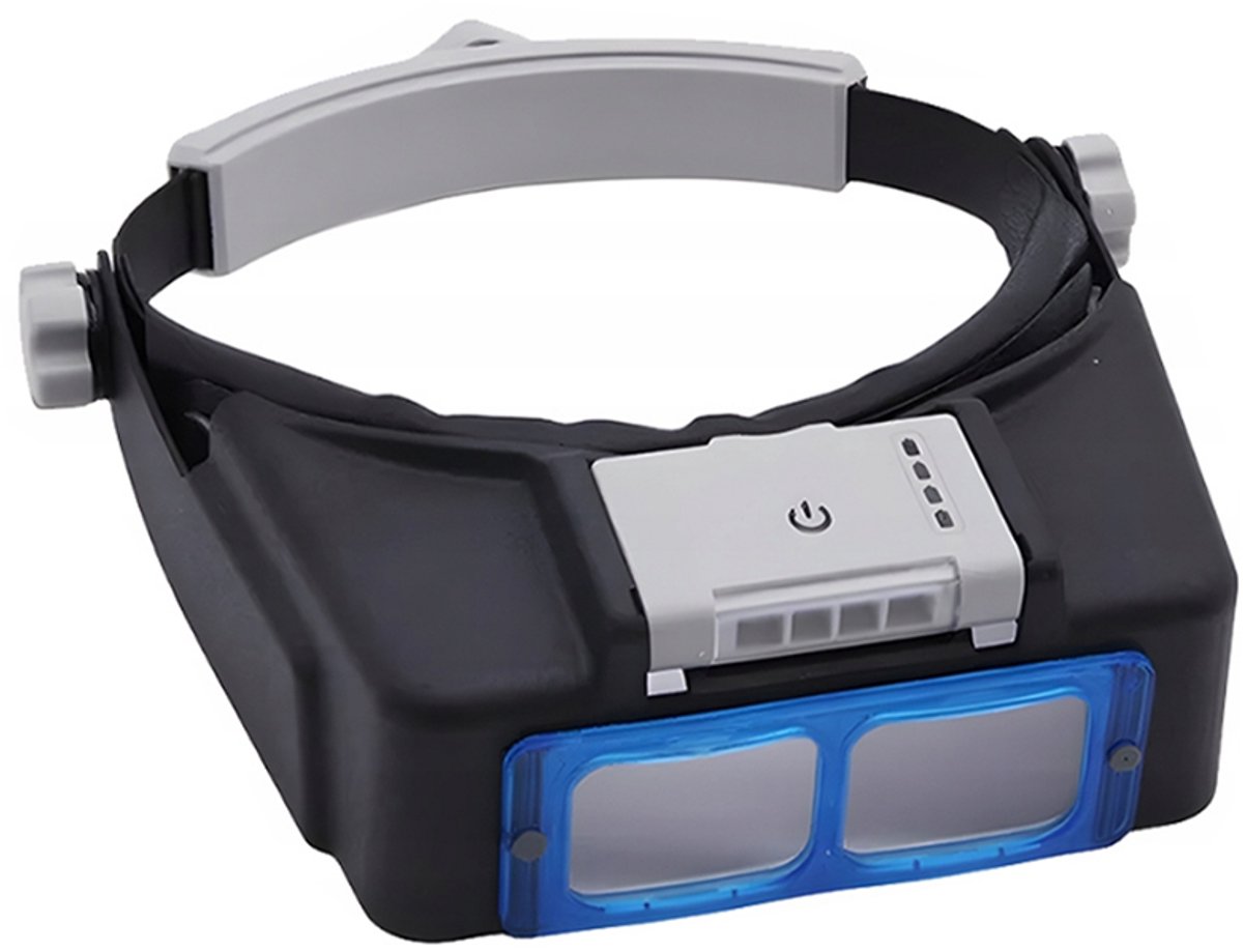 Hoofdvergrootglas met LED-verlichting - 3,5x vergroting - inclusief 4 verwisselbare lenzen, een USB-kabel en een schoonmaakdoekje - twee helderheidsniveaus - 24,5 x 20 x 5,2 cm - geschikt voor lezen, repareren en knutselen