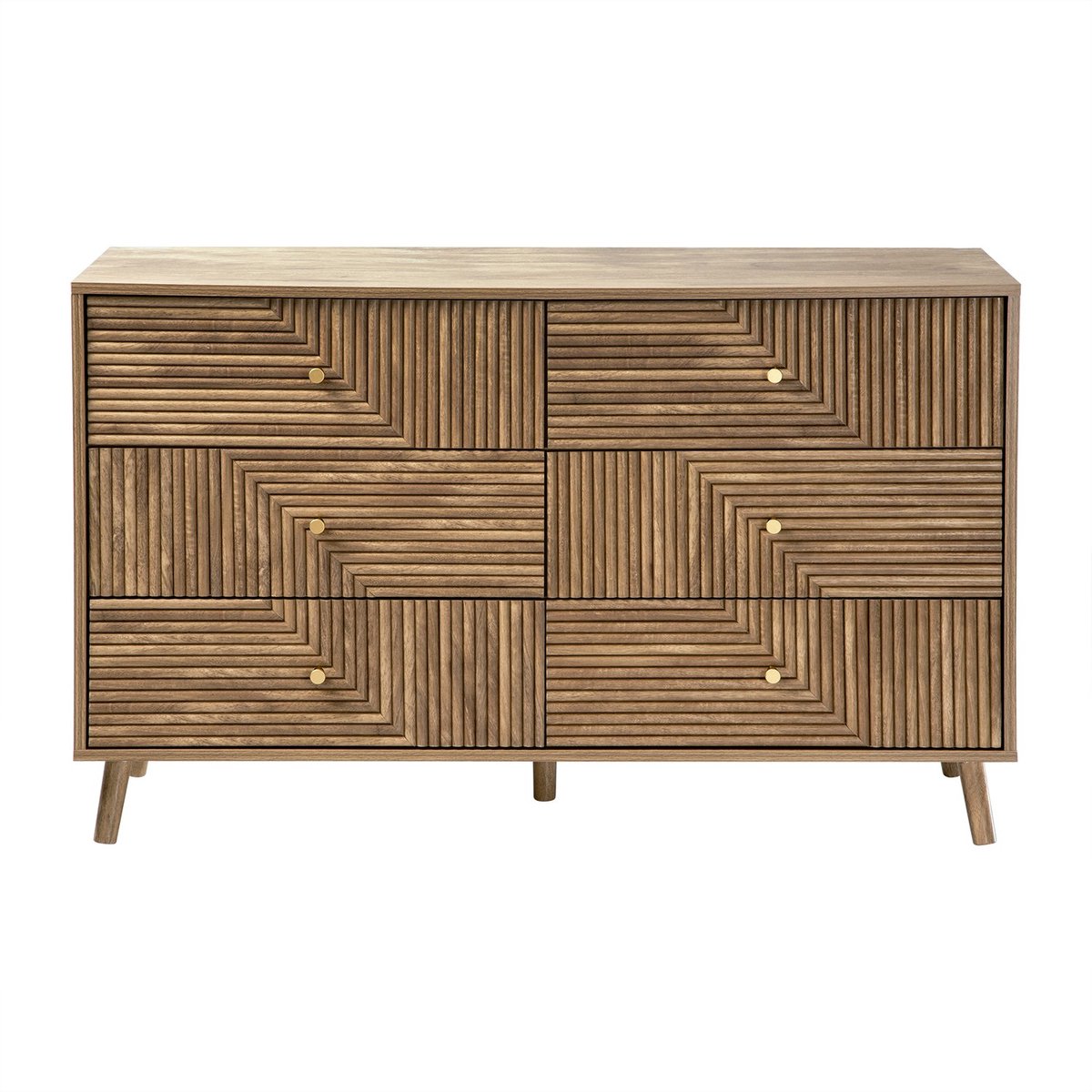 CaliCosy Commode met 6 laden en gelamelleerde fronten, L120 cm - EDEN Houtlook