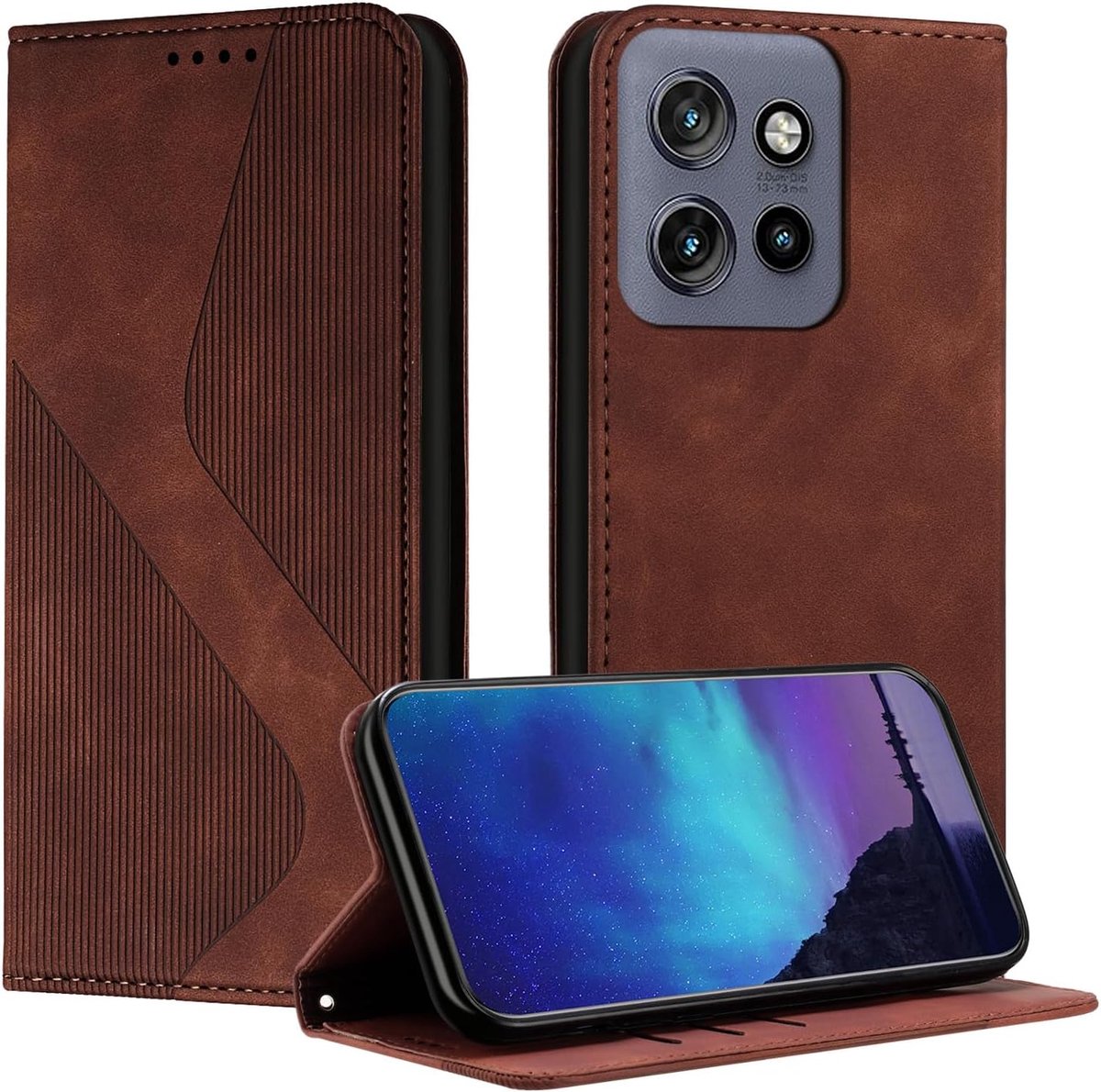 Case voor Motorola Moto Edge 50 Neo met Verstelbare Staande Functie Magnetische Lock Flip Lederen Drop Protection Fashion telefoonhoesje - Bruin