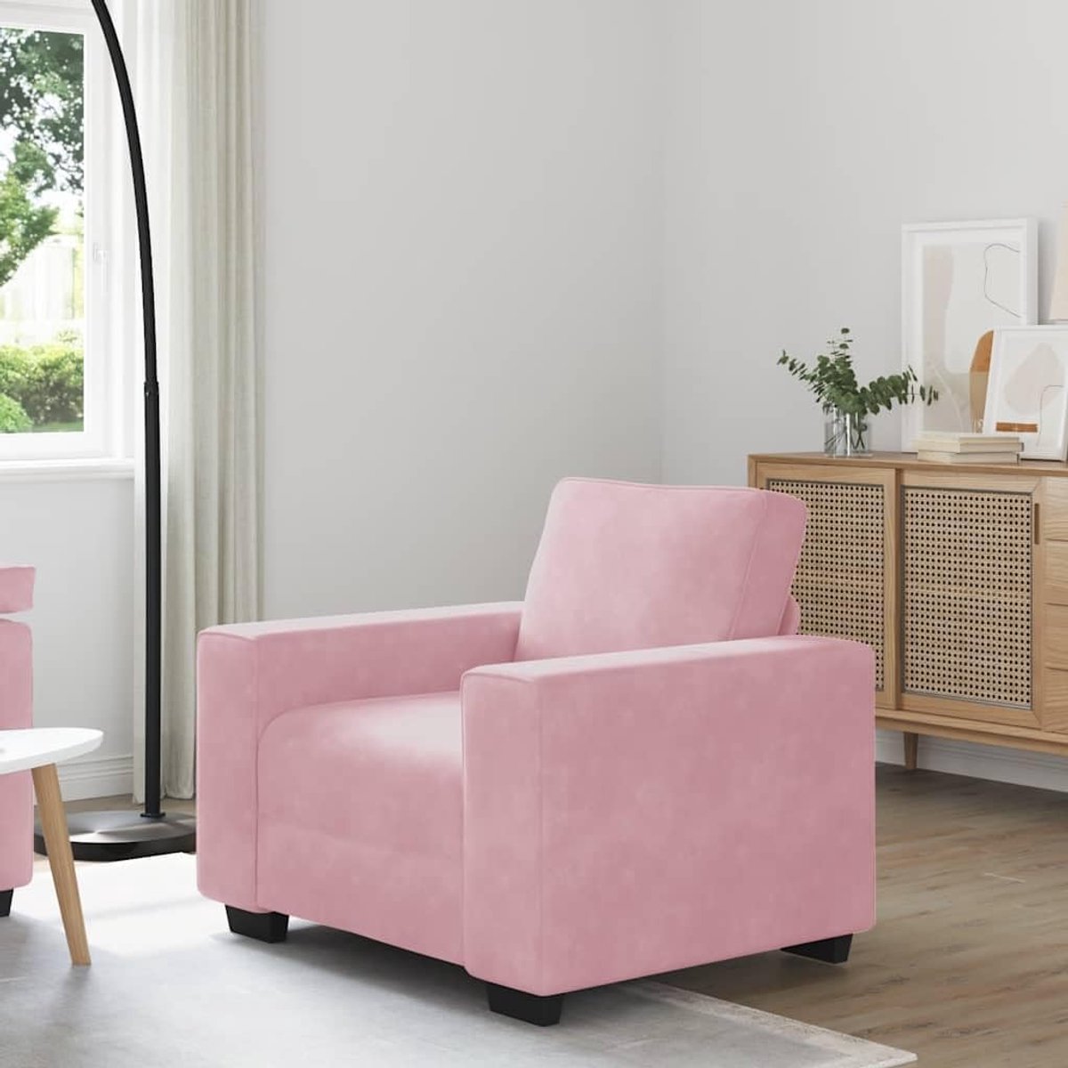 Roze 100x77x82 cm fluwelen velours sofa relaxbank bureaustoel met gevoerde zitting en armleuningen voor woonkamer, slaapkamer of werkkamer