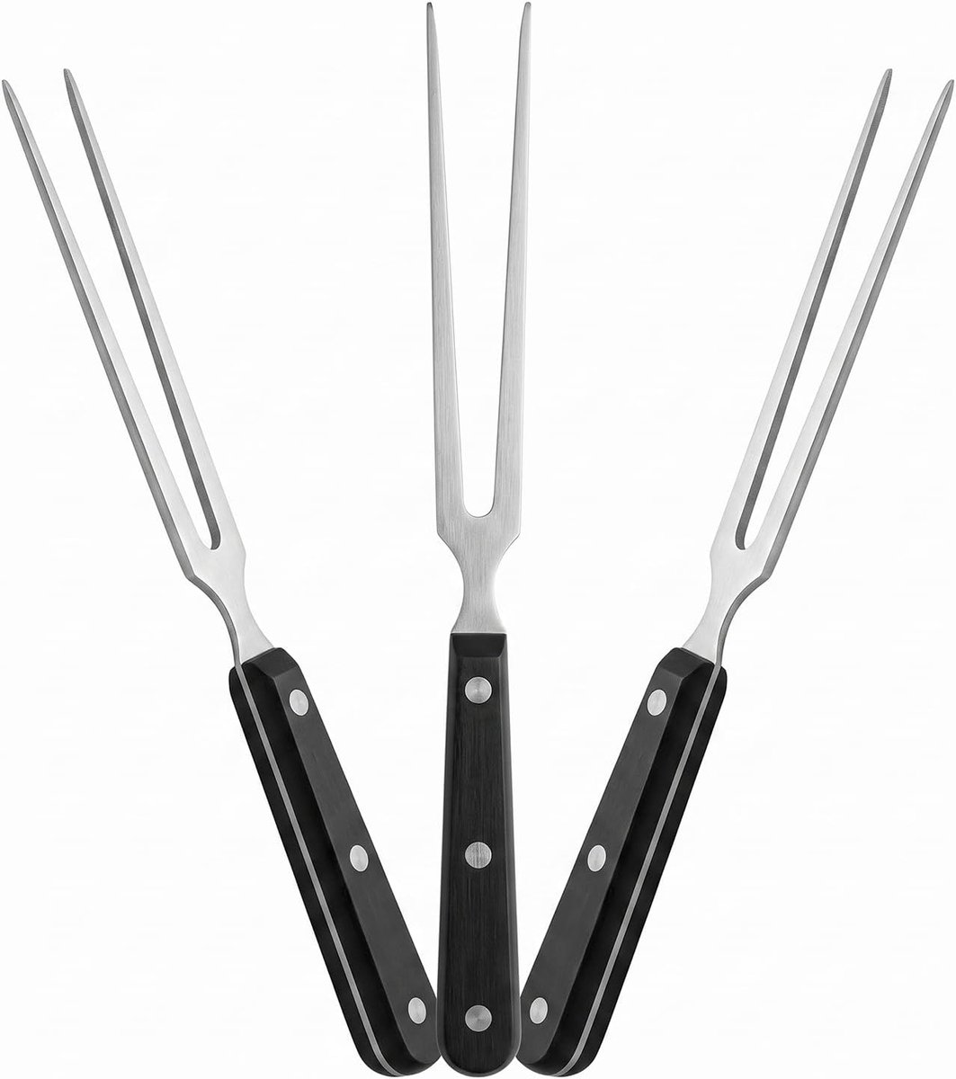 Vleesvorken met handvat, 29 cm, roestvrij staal, vleesvork, grillvork, server, grillvork met kunststof handvat voor barbecue, keuken, kalkoen, braden, diner (1)