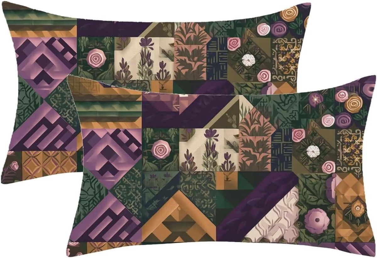 Kussen, weerbestendig, paars, 70 x 90 cm, set van 2, lentedecoratiekussen, landschapspatroon met onzichtbare ritssluiting, bankkussen, voor buiten, linnen, sierkussen voor balkon, tuin