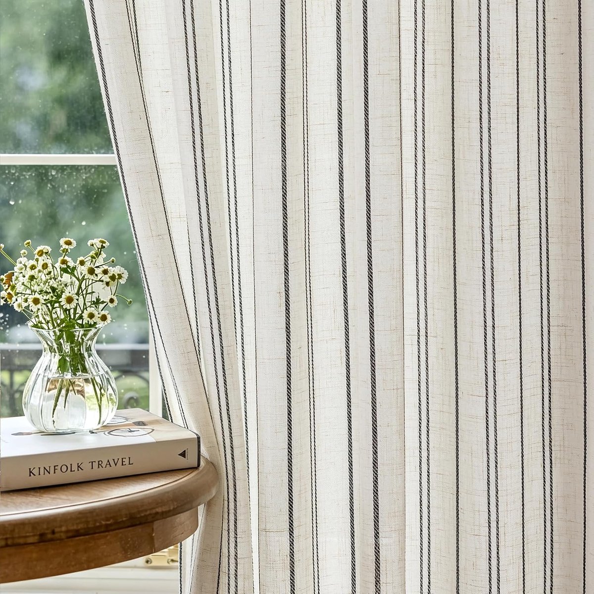 Transparant gordijn, boho-gordijnen, gordijn voor woonkamer, zwart, H 225 x B 140 cm