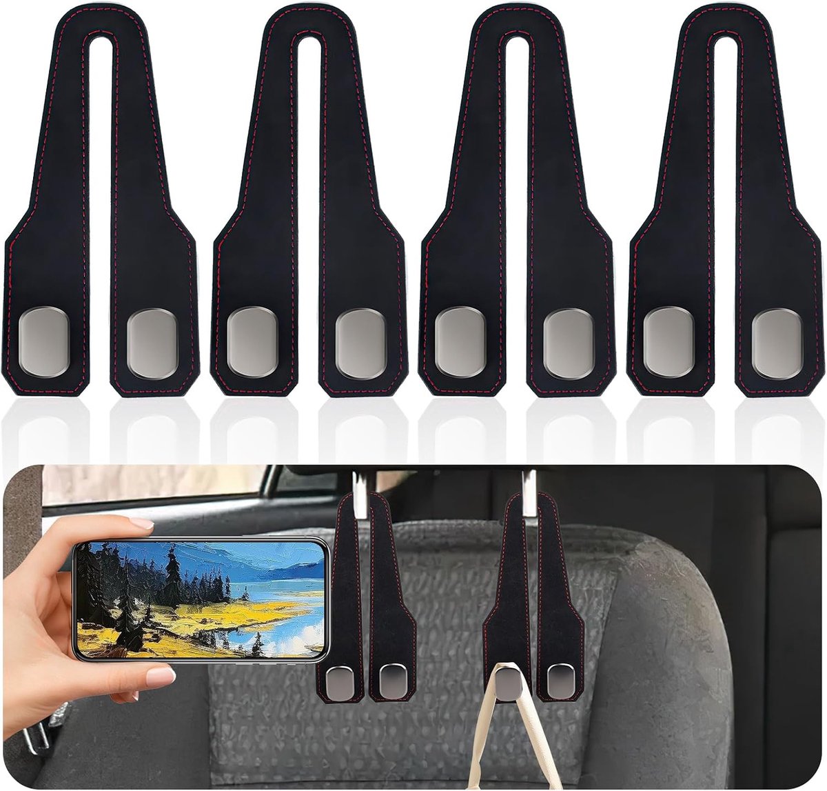 4 stuks auto-opberghaken, universele autostoel, dubbele haak, rughaak, auto-accessoires, interieur voor autostoel, hoofdsteun