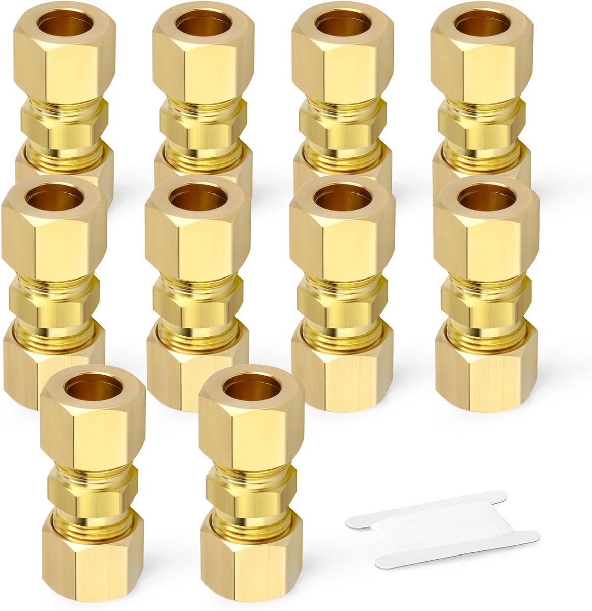 10 stuks messing compressiebuis pijpfitting, 6 mm buis OD x 6 mm buis OD vrouwelijke compressie koppeling rechte connector