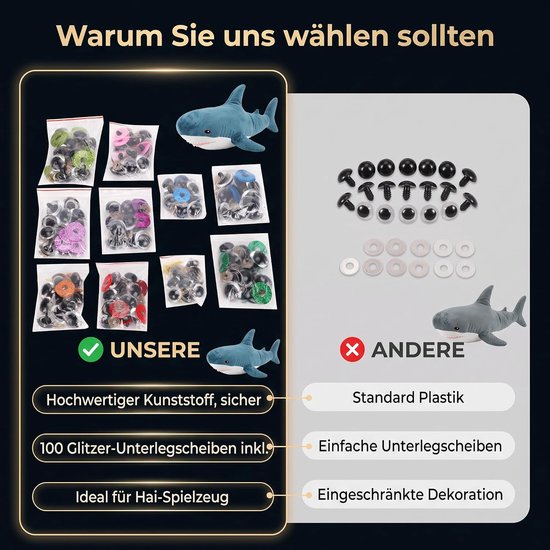 Ogen Set, 100 Stuks Plastic Poppenogen met Glitterschijf en Sluitringen, voor Teddyberen, Poppen, Haken en DIY Speelgoed — afbeelding 3