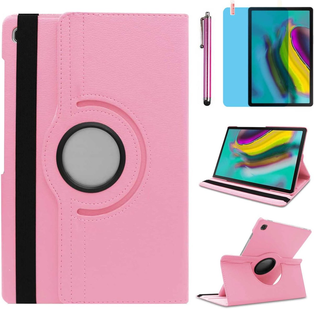 Hoesje voor Samsung Galaxy Tab S5e 10.5 inch 2019 (SM-T720 SM-T725 SM-T727),360 graden roterende standaard hoesje volledige slimme beschermende cover,met stylus pen, schermfolie (Pink)