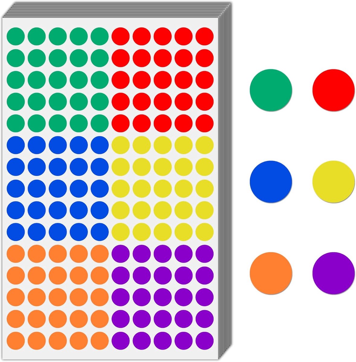 9000 Stuks - 12mm Ronde Stickers Gekleurde Stippenstickers Puntstickers Zelfklevende Etiketten - 6 Kleuren