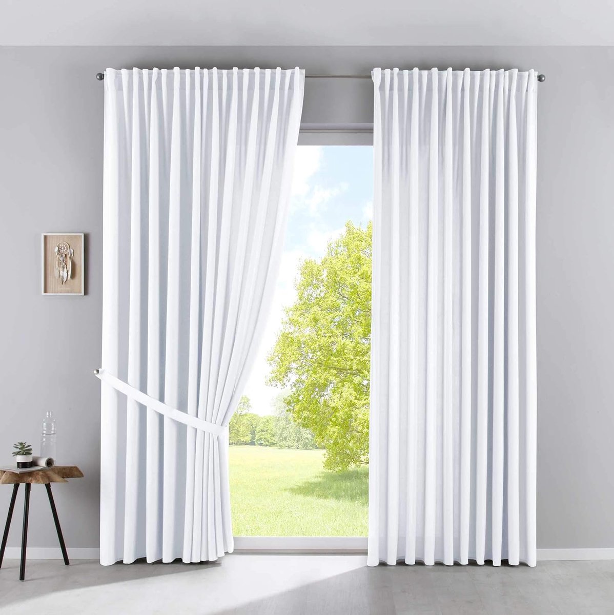 Set van 2 gordijnen, ondoorzichtig, H x B 250 x 300 cm, wit, extra breed, mat, lichtdoorlatend, verborgen lussen, gordijnband, 100002651-2