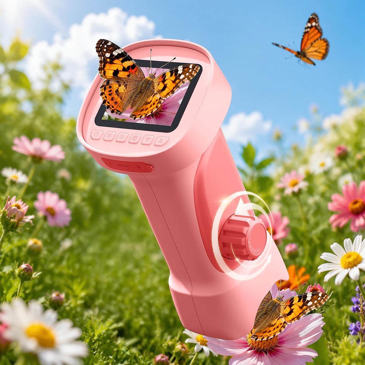 Microscoop voor kinderen, 1000x handheld kindermicroscoop (roze)