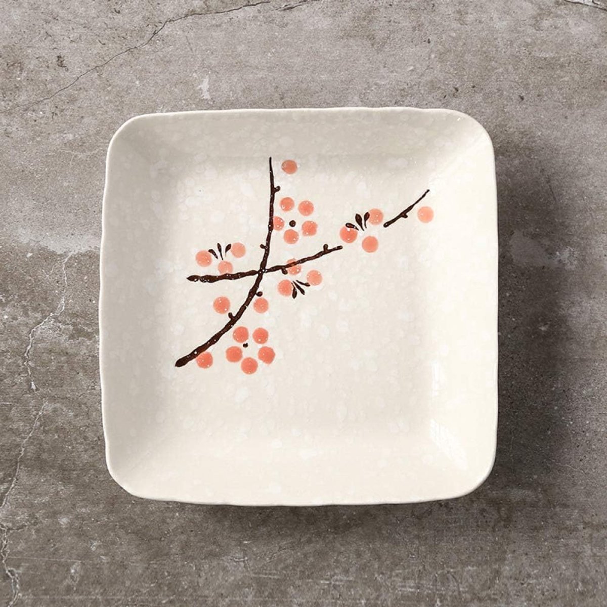 A Porseleinen Plaat Japans-Stijl Onder-Glaze Kleur Pruim Blossom Handgeschilderde Keramische Plaat Servies Huishouden 7-Inch Vierkante Maaltijdschotel Plaat
