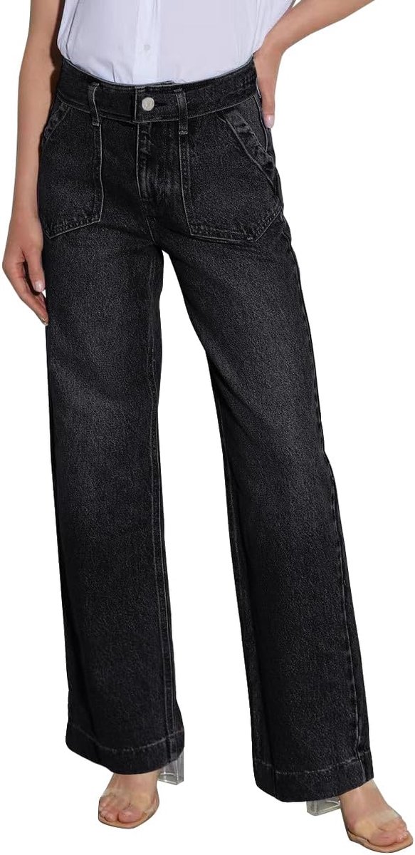 Damesmode Kleding Dames Veelzijdige Retro Wijde Pijpen Broek Herfst en Winter Mode Jeans Elegant Dragen Rechte Broek, Zwart, XXL