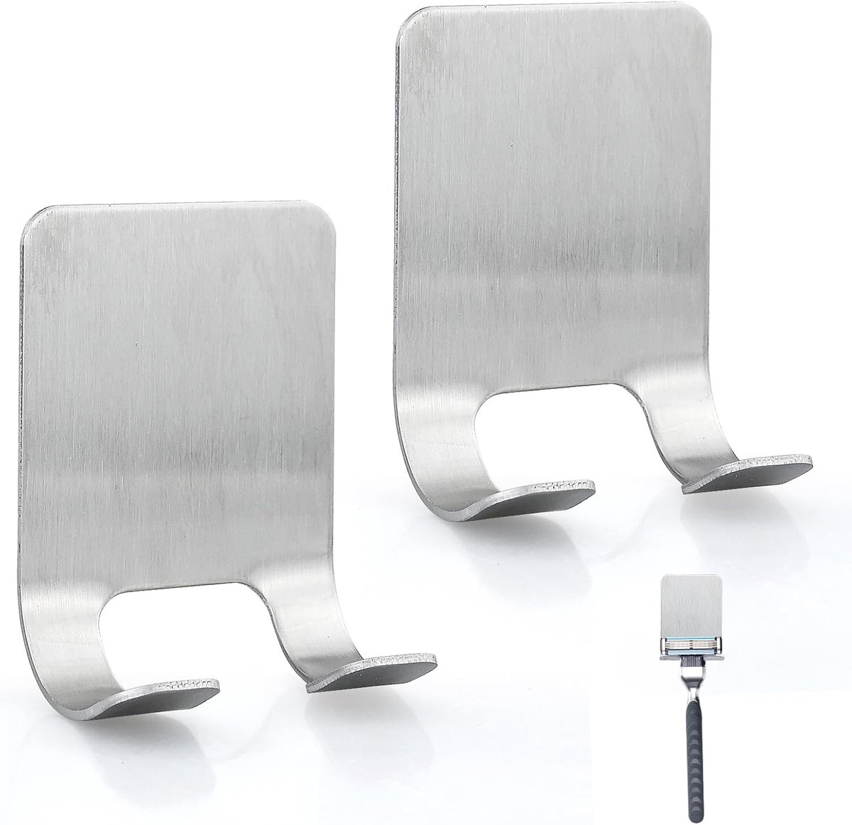 2 stuks, scheermeshouder, douche, zilveren scheerhouder, douche zonder boren, roestvrijstalen scheerapparaathouder, robuuste zelfklevende scheerapparaat, douche, geschikt voor deur, muur, badkamer,