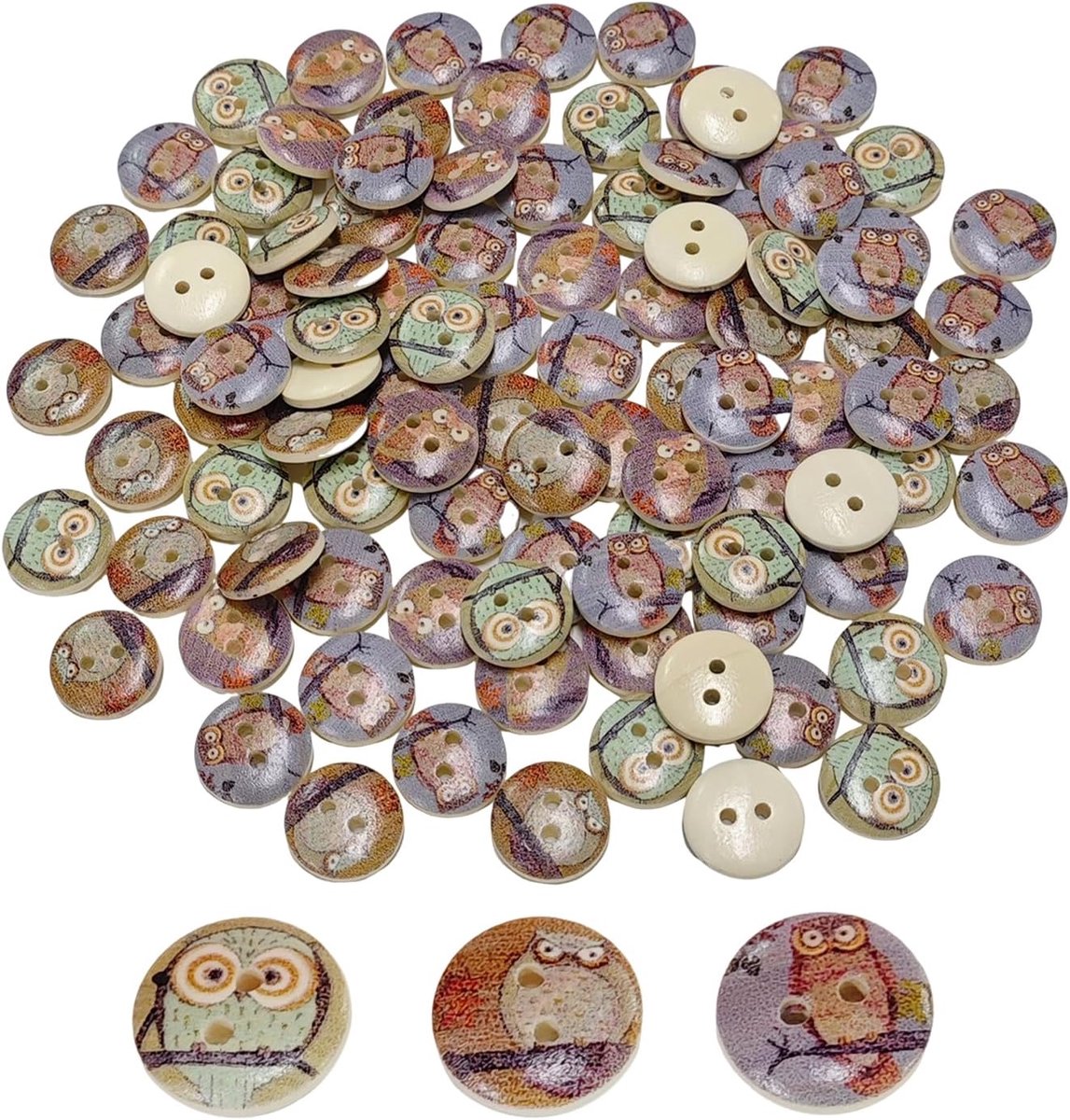 100 Stukjes Uilknoppen, Knoppen Voor Dierenmonsters, Kingknoppen, Knopen, Kinderkingknoppen, Houten Knopen.