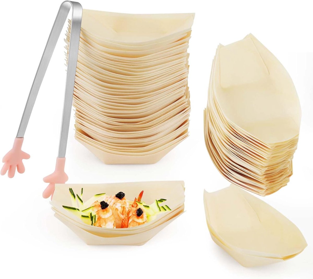 100 stuks houten schaaltjes, wegwerpservies, bamboe, vingerfood schalen