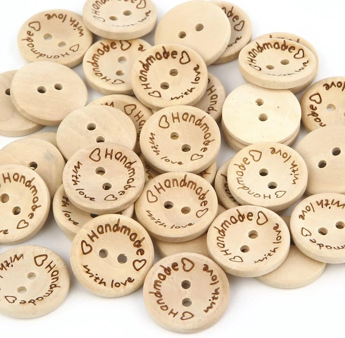 Knopen - handgemaakte knopen, 80 stuks, ronde knopen met 2 gaten, 15 mm en 20 mm voor naaien en knutselen