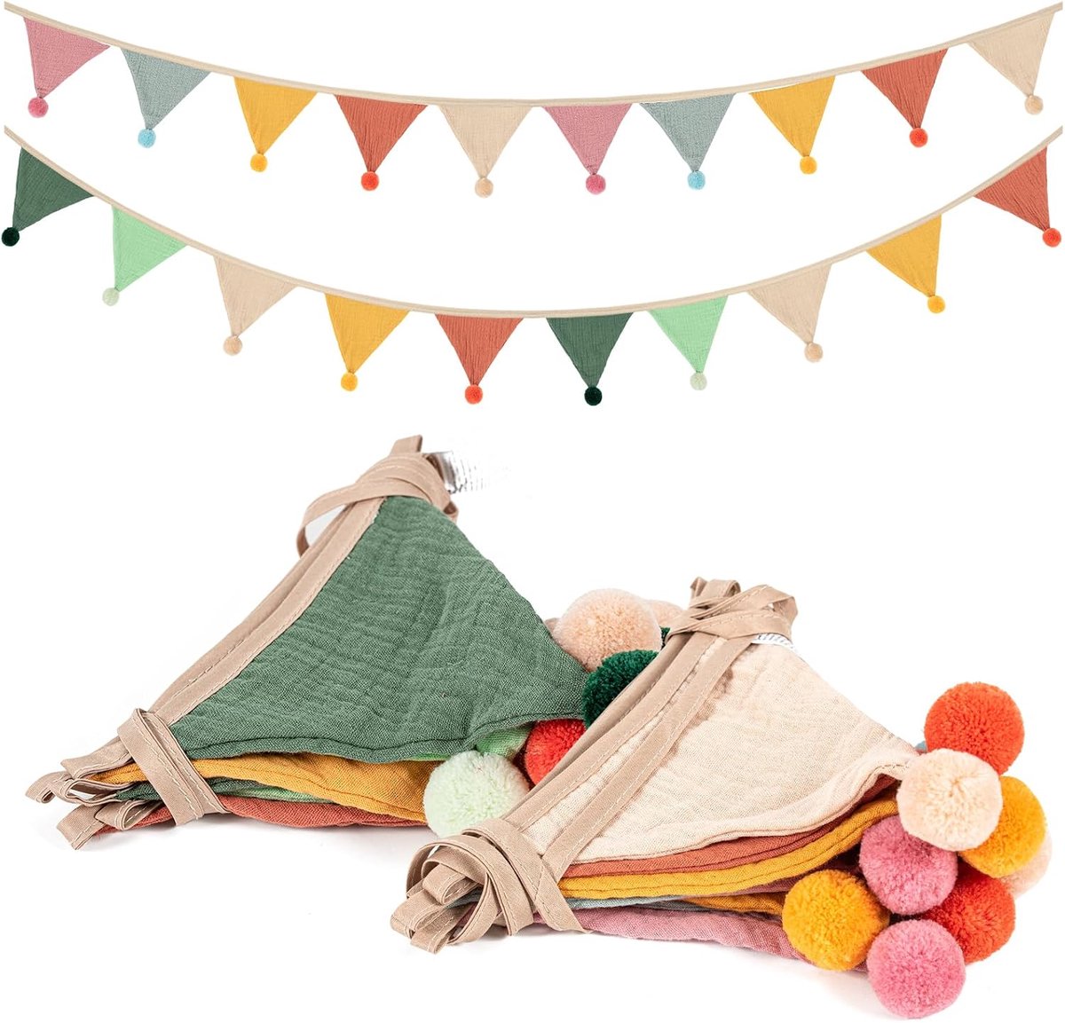 Vlaggenlijn, driehoekige babygors voor kinderkamer, dubbelzijdige kleurrijke katoenen vlaggenslinger voor tuin, thee, bruiloft, douche, meisjes, jongens, verjaardag, slaapkamerdecoratie