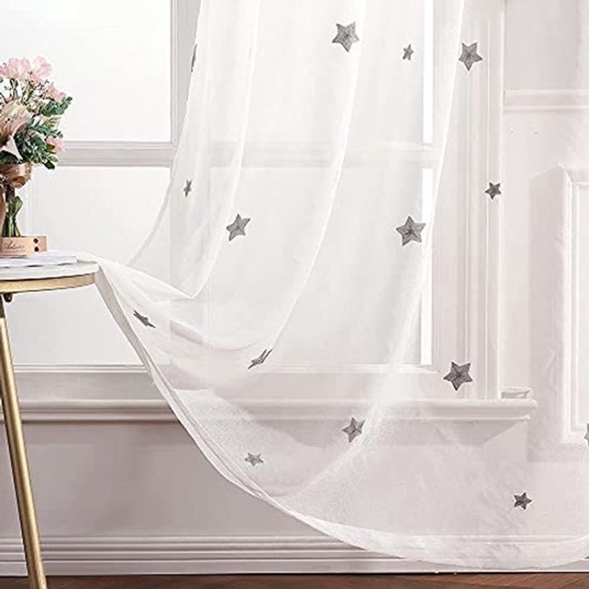 Transparante Gordijnen met Borduurwerk - Set van 2 - 245 x 140 cm voor Woonkamer, Slaapkamer en Kinderkamer
