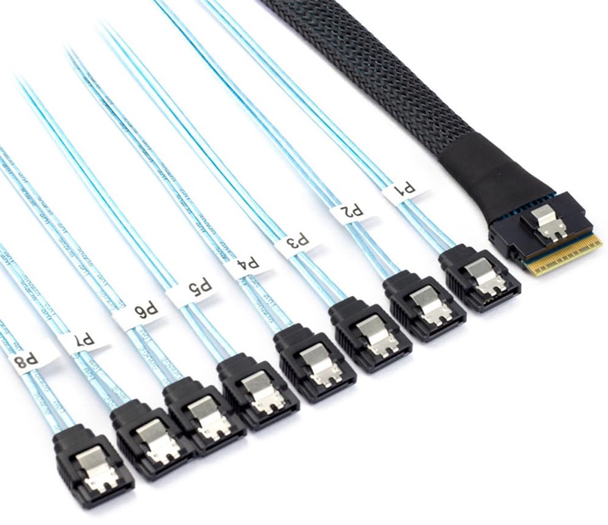 Slimline SAS 4.0 SFF-8654 8i 74pin Host Raid naar 8 SATA 7pin Doel Gegevensoverdracht Harde Schijf Fanout Raid Kabel 1-naar-8 Splitter 1.0M
