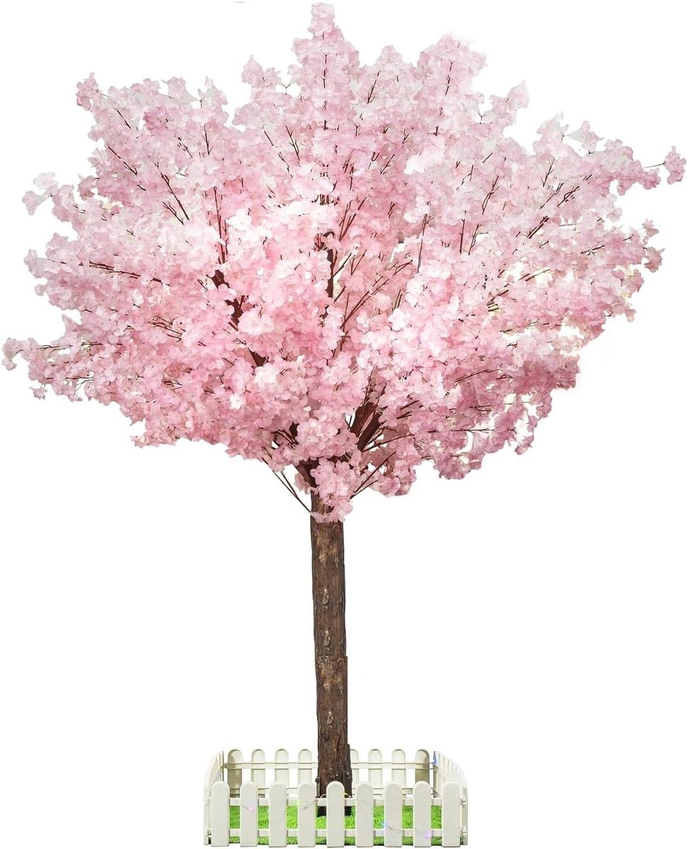 Kunstmatige kersenbloesembomen, handgemaakte lichtroze boom binnen en buiten 1,5 m hoge nepboom met natuurlijke houten stam en levensechte bloemen voor thuiskantoor, feest, bruiloftsdecoratie (roze