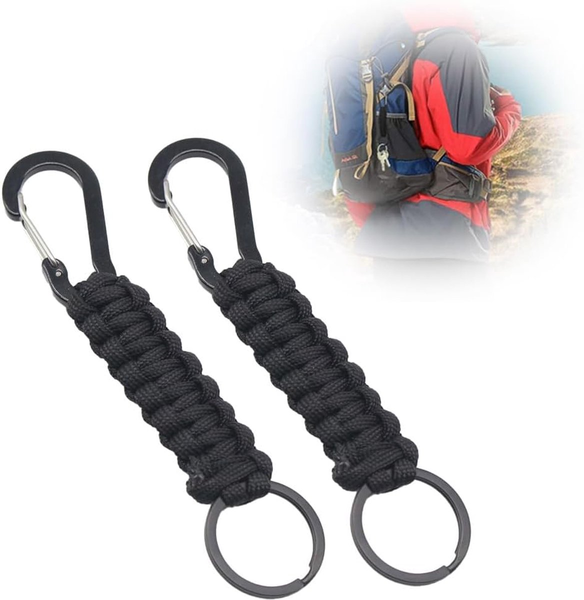 2 stuks sleutelring gevlochten koord voor autosleutels, waterfles, camping, wandelen, outdoor, wandelrugzak