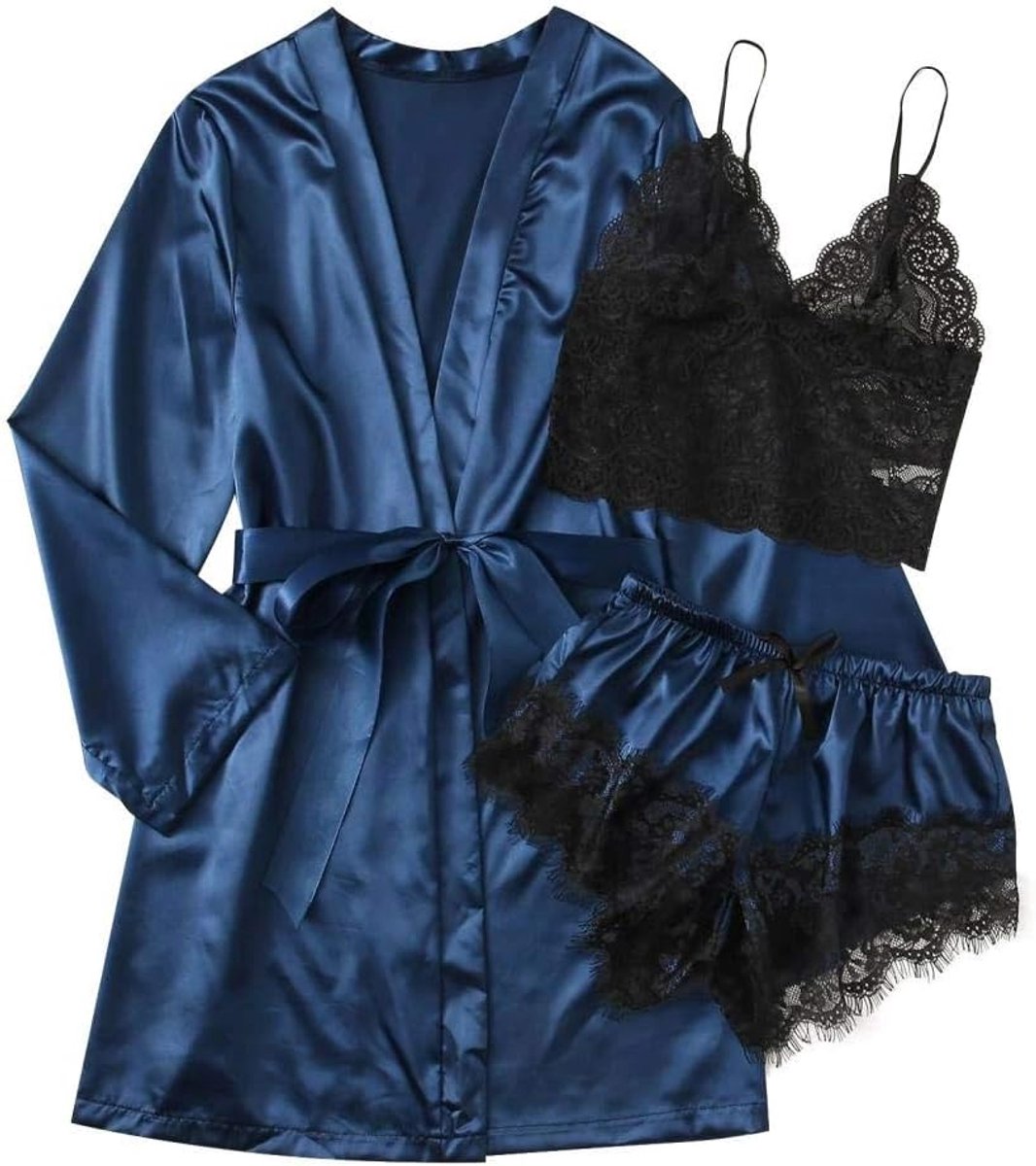 Babydolls, nachtjaponnen & negligés dames Dames Nachthemd Lingerie Badjassen Ondergoed Nachtkleding Sexy Jarretellegordelset Nachtkleding-blue_XL