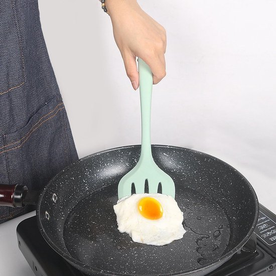 1 x spatel van siliconen, sleuf en solide design, extra lang en anti-aanbaklaag, voor het draaien, persen en koken van vis, eieren, pannenkoeken (groen) — afbeelding 4