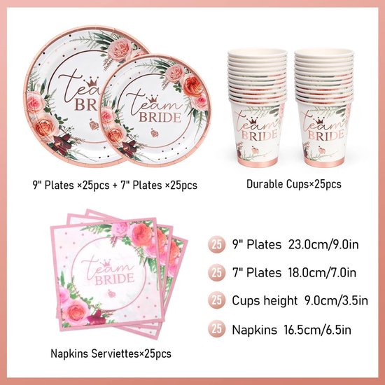 Bridal Shower & Bachelorette Papieren Borden, Servetten, Mokken, Wegwerpservies, Roségoud, Decoratie 100 Stuk — afbeelding 2