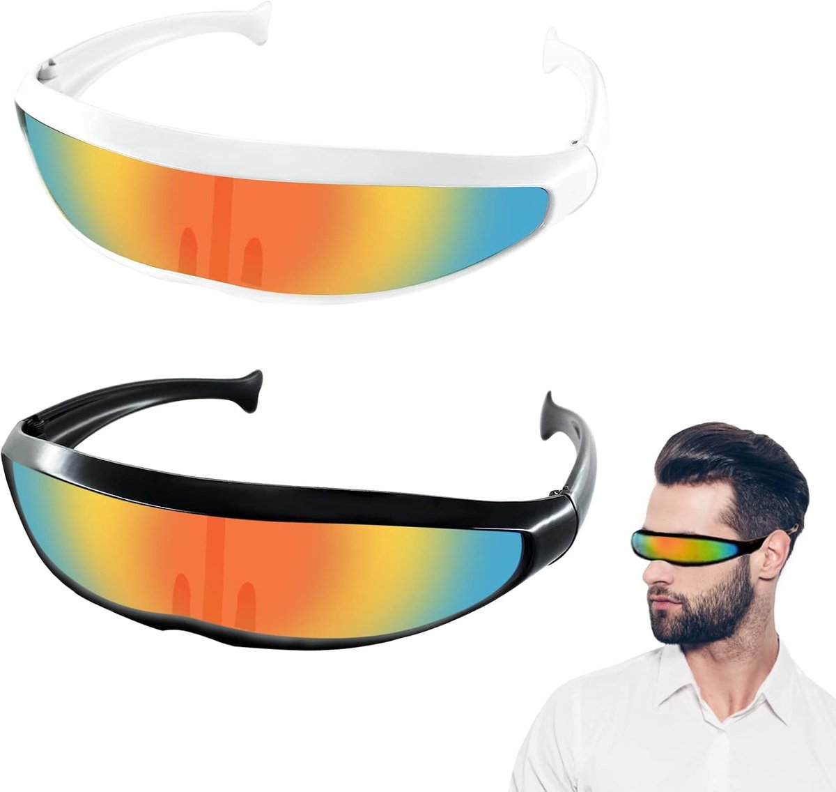 2 stuks Space bril Alien Bril Set, Futuristische zonnebril, feestbril, funbril, zonnebril, futuristisch, voor feestjes, wrap glazen, spiegel, fotorekwisieten, cosplay kostuum, bril, speelgoed